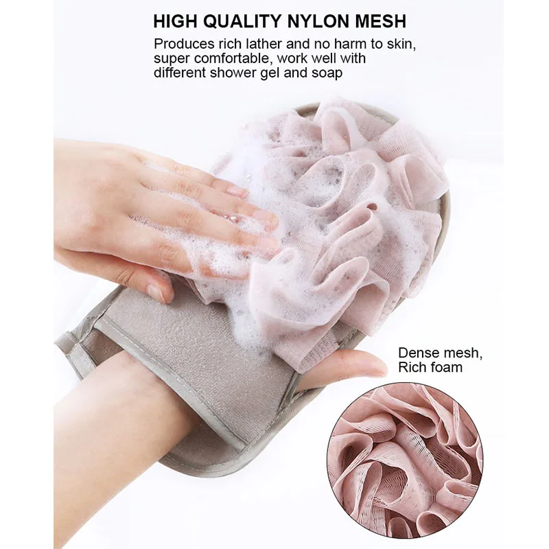 Wholesale 2 in 1 Bath Exfoliating Mesh Gloves Dead Skin Removal Brush Reusable Shower Body Scrubbing Mitt For for Men and Women