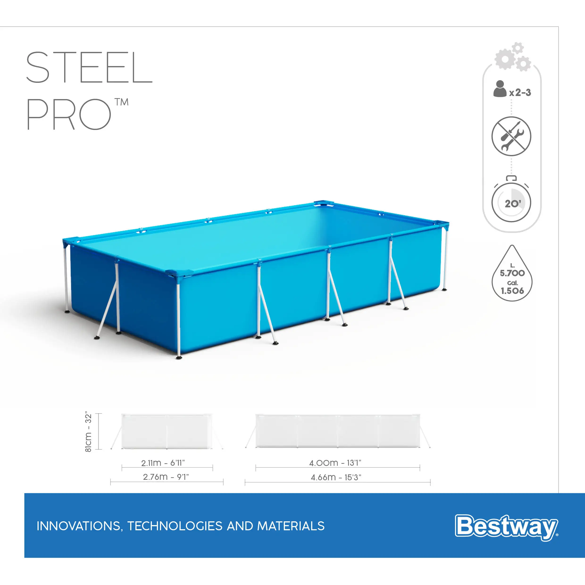 bestway 56411 3.0m x 2.01m x 66cm pvc material family fun removable outdoor swimming pool