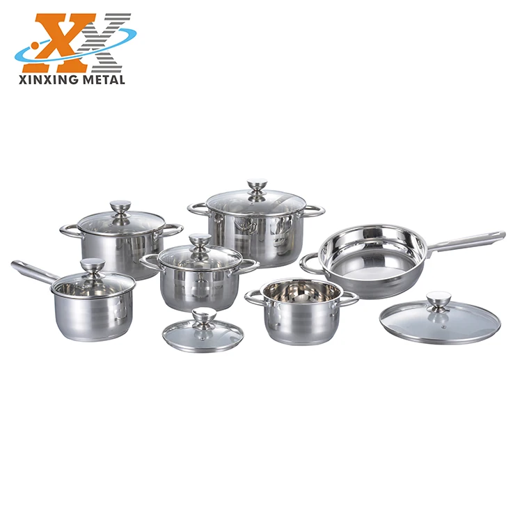 Home Cooking Stainless Steel Pan And Pots Non Stick Cookware Sets With Glass Lid