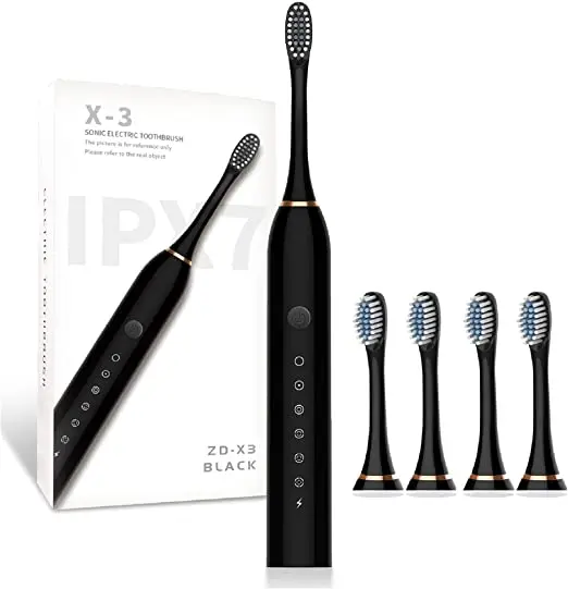 USB Rechargeable Ultrasonic Tooth Brush with 4 Brush Heads 6 Cleaning Modes and Smart Timer Waterproof Cleaning Toothbrushes