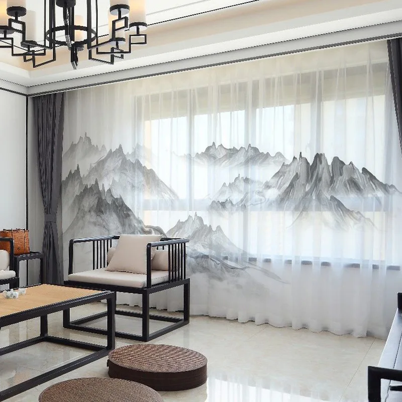 Modern New Chinese Ink Landscape Painting Living Room Study Bedroom Curtain Window Screen