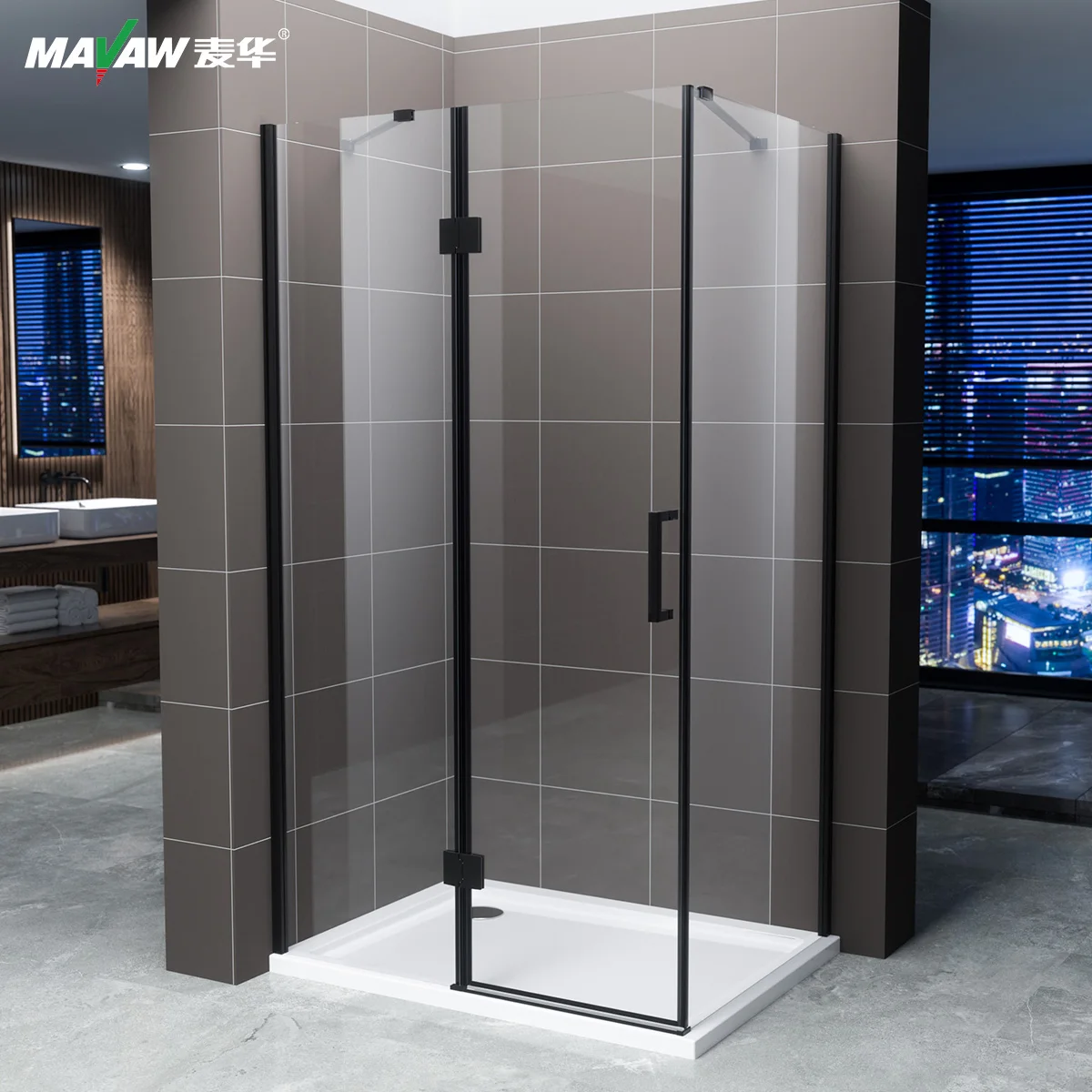 Frameless 6mm Matt Black Rectangle Pivot Glass Shower Enclosure Shower Door Bathroom