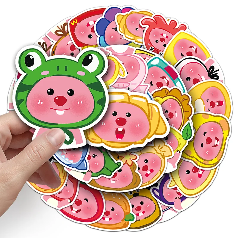 50 PCS Factory Hot Sale Decoration PVC Stickers Little Pink Beaver Waterproof Custom Anime Cartoon Loopy Head Sticker