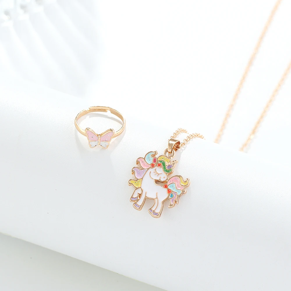  Fashion zinc alloy enameled cute unicorn cartoon kids costume jewelry