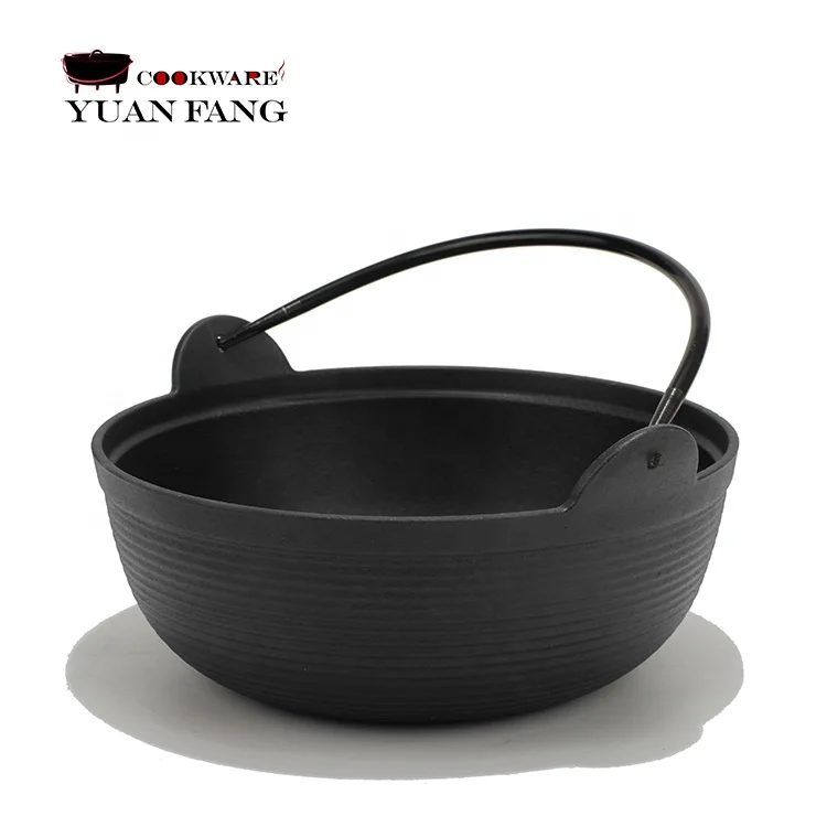 Wholesale 20/24/26/28CM Pre-Seasoned Japanese Cast Iron Sukiyaki Nabe Ramen Hot Pot with Wooden Lid