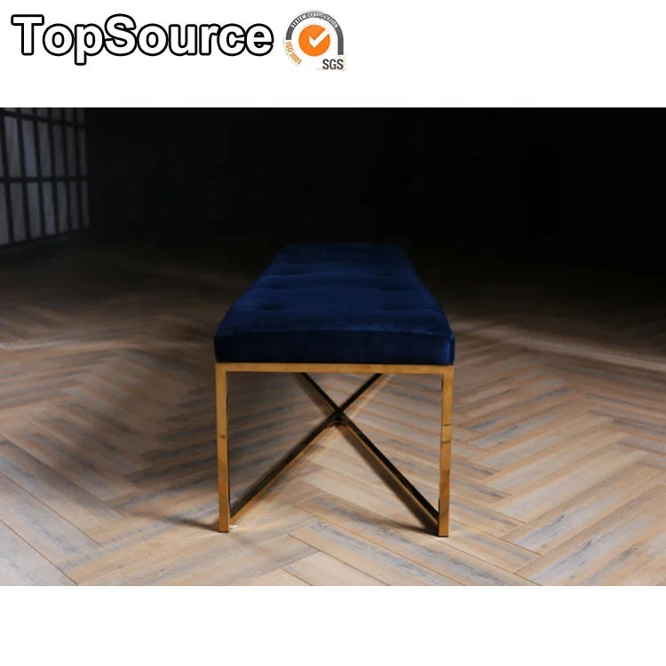 
S.G.S Certificate Modern Restaurant Street Seat Blue Velvet Chair Ottoman Bench For Shopping Mall 