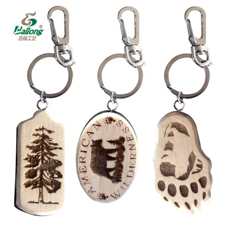Laser engraved custom logo key chain souvenir wood custom keychain