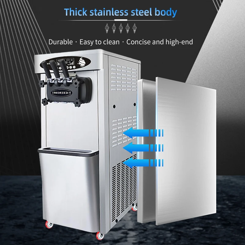 MUXUE  3 flavours vertical ice cream maker Commercial Cone Softy Ice cream Frozen Yogurt Soft Serve Making Machine 20L/H