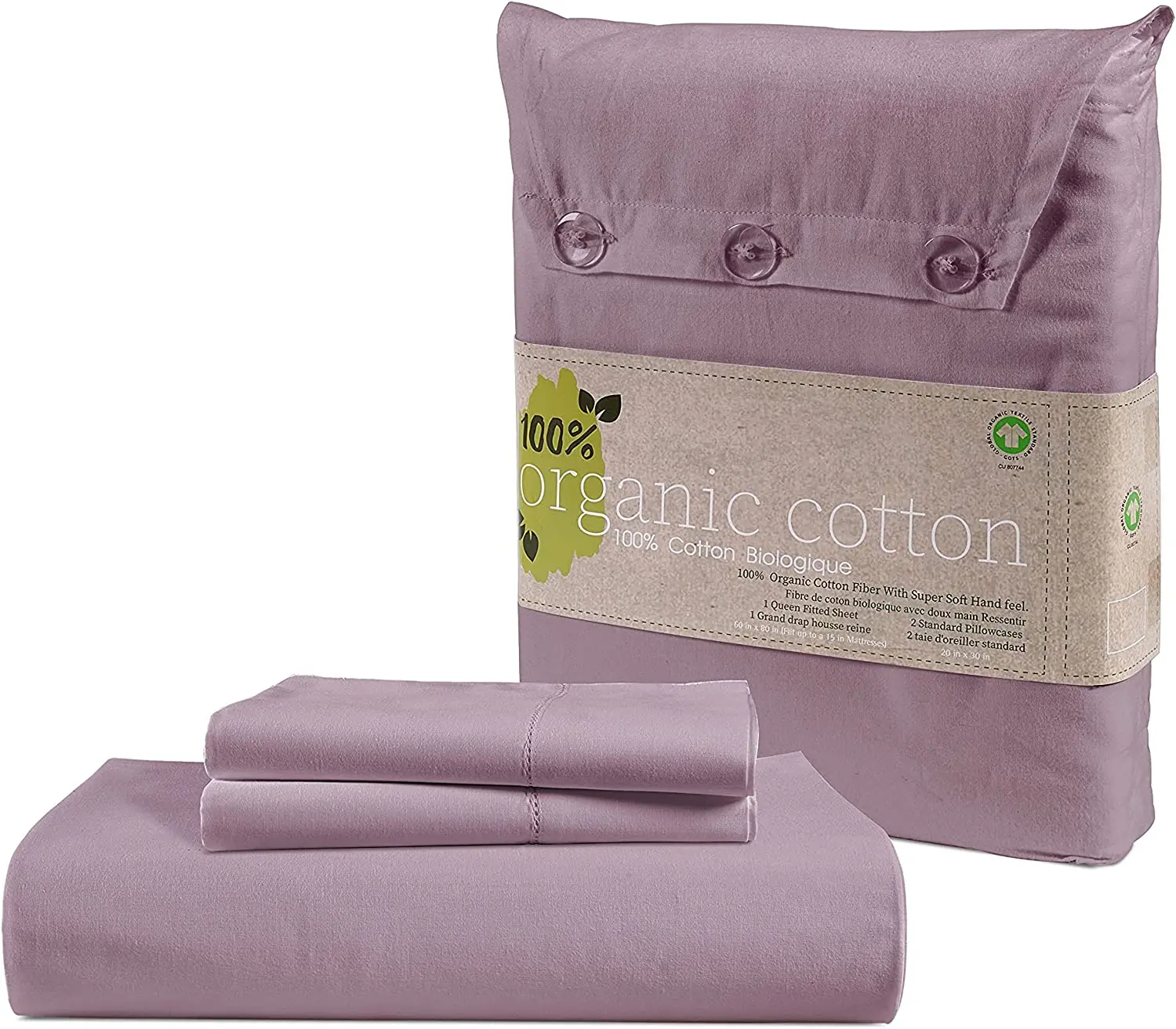 100% Organic Cotton Fitted Sheet Queen Size Only 3-Piece Set 1 Fitted Sheet and 2 Pillowcases From Nan Tong