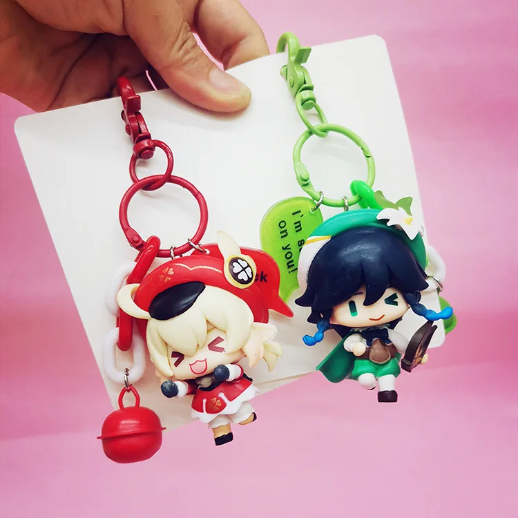 Cute Key chain cartoon character  bell pendant 3D PVC anime keychains for girl small gifts