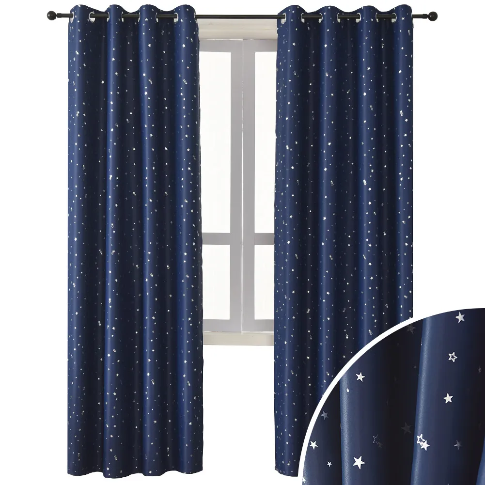 Hot Sell Blackout Curtains Kids Bedroom for Boys Girls Thermal Insulated Twinkle Silver Stars Pattern Curtain Drapes