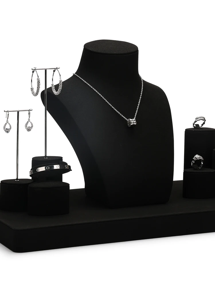 Jinsky black Microfiber Fashion jewelry display stand triangle shape ring stand earring holder Window Jewelry Display