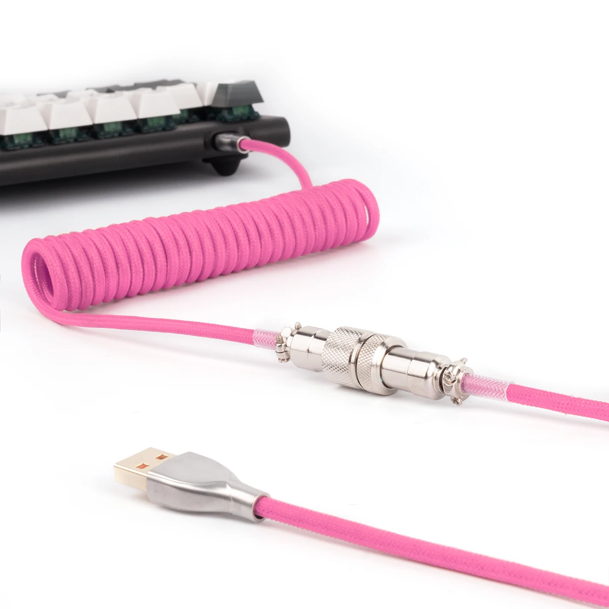 Metal Aviator Type C Coiled Cable Custom Mechanical Keyboard  Double Sleeved Nylon Data Cable