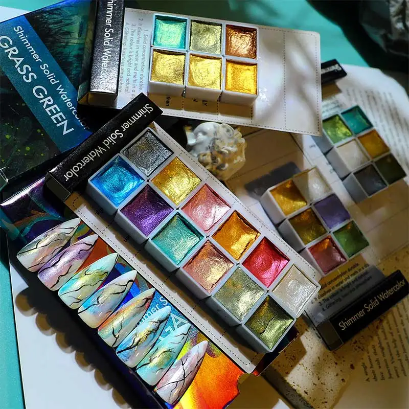 wholesale 6 Pcs/set Chrome Pigment Gold Powder Color Painting Solid Pearlescent special painting Nail Watercolor