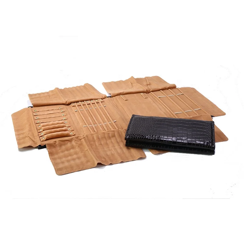 BV097S Custom gold LOGO metallic Badges Black Faux crocodile leather organizer storage gift Jewellery travel Rolls