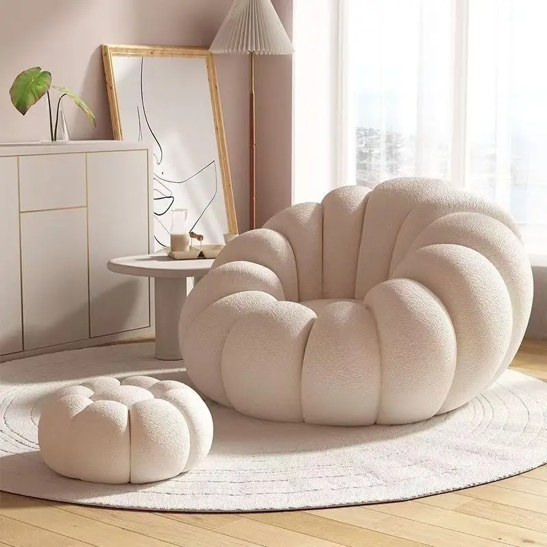 Pumpkin Leisure Chair White Mutton Plush Lazy Sofa Living Room Outdoor School Hall Modern Tatami Light Luxury Bedroom Small Sofa