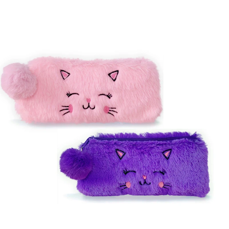 Korean stationery products online cartoon animal shaped cute kids pencil case bag school kids plush pen bag for girls