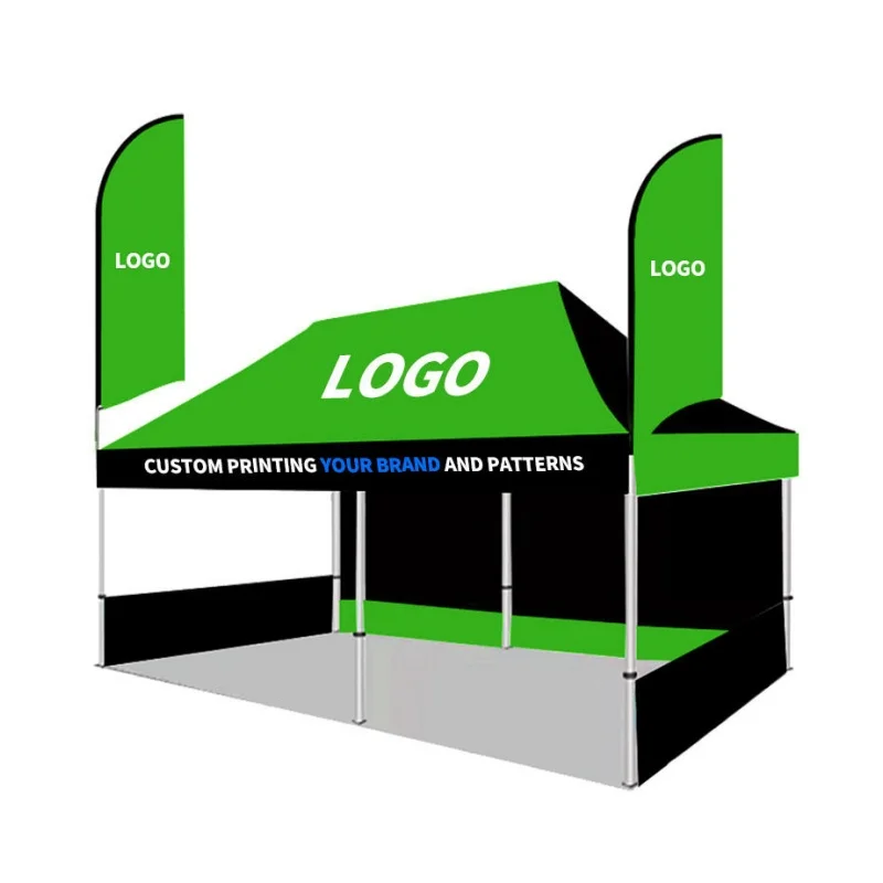 220 продается на заказ 10 'X 10' палатка с полноцветным навесом задние и боковые стены 6 'крышка стола (2) 8' флаги перьями