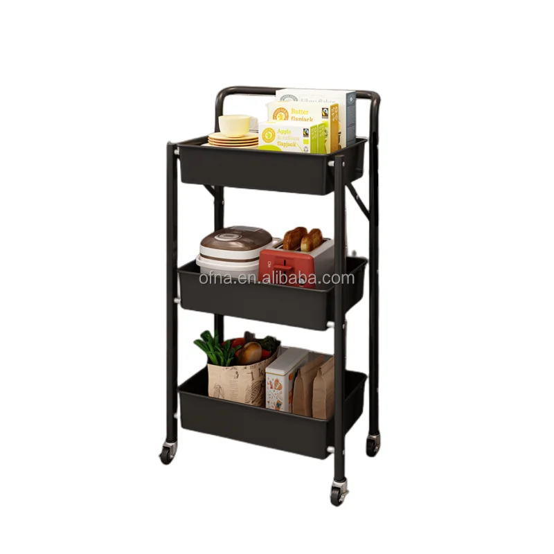 3-tier Metal Rolling Cart Vegetable Rack Kitchen Storage Rack Carrito De Cocina Household Bathroom Kitchen Trolley With Wheel