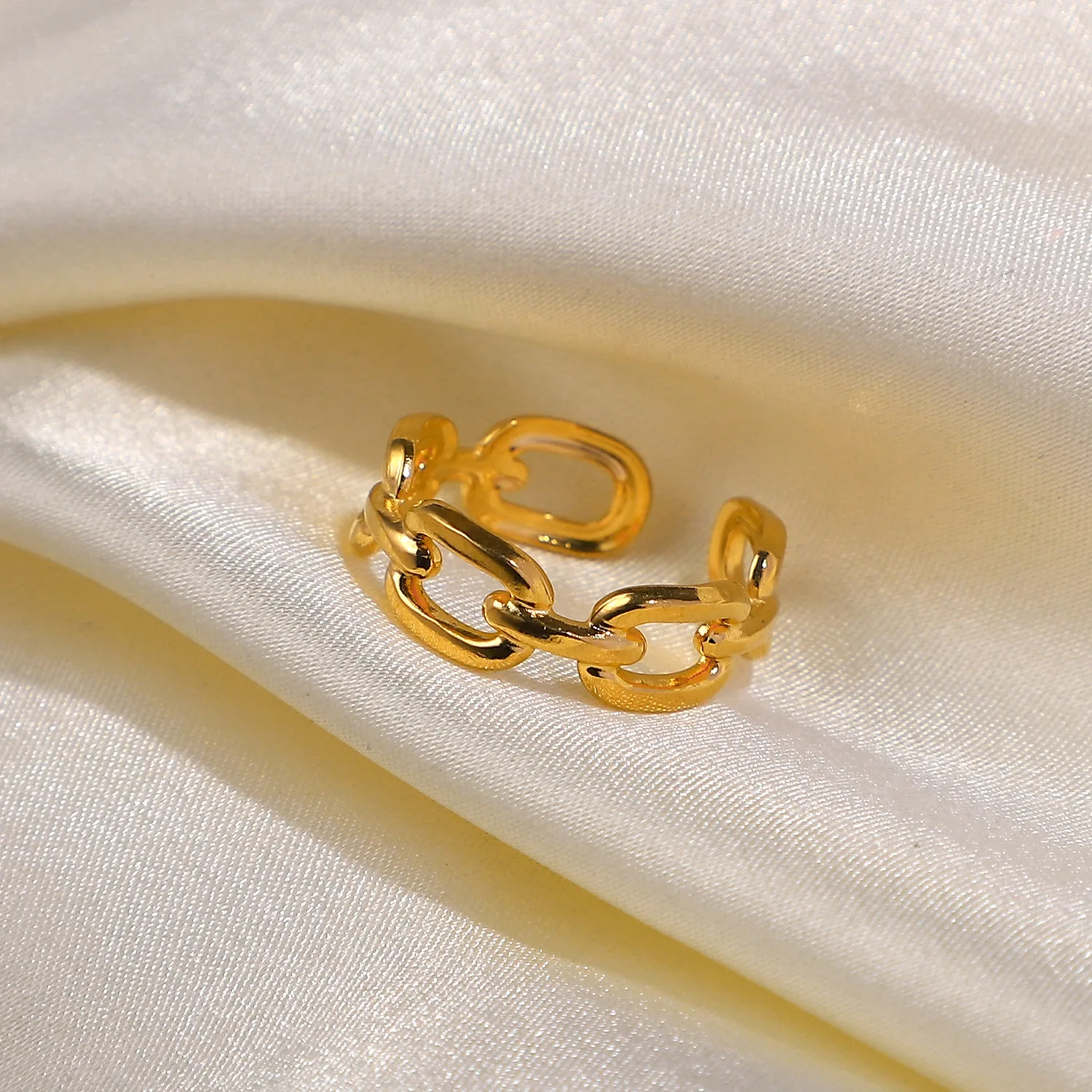 Новое модное регулируемое кольцо 18K позолоченная Титановая Сталь Ювелирные Изделия Квадратная цепочка с пряжкой Открытое из нержавеющей стали для женщин