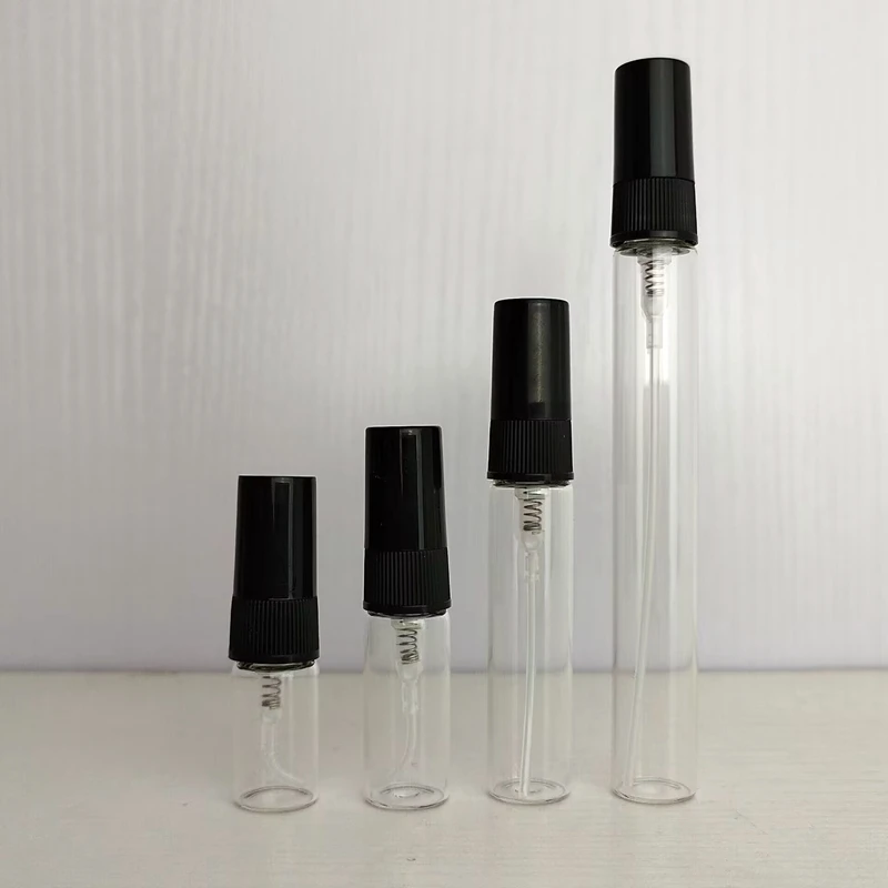 pocket size thin round glass perfume bottles empty sample 10ml spray perfume bottles with black/white cover