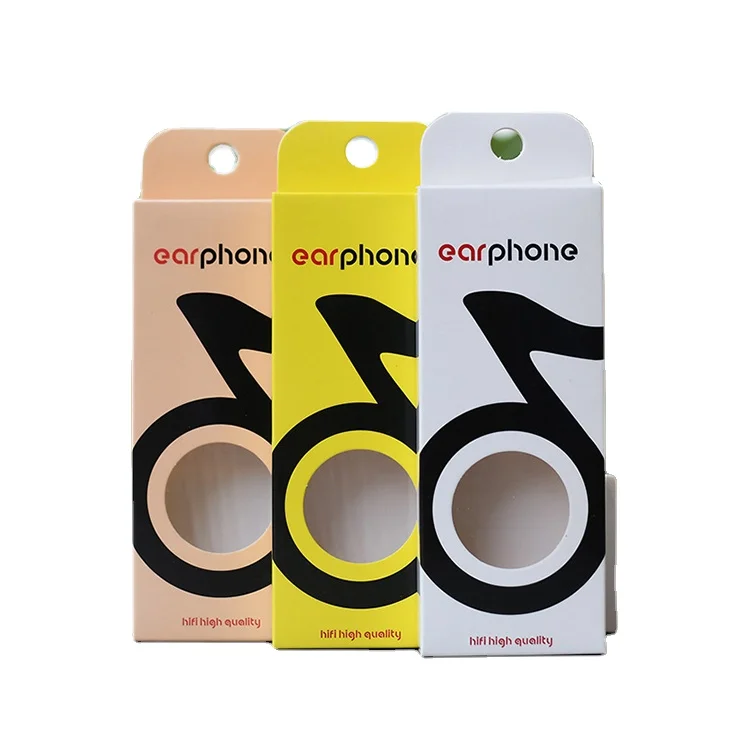 Hot selling coated paper box earphone packaging music headphone 3c electories cell mobile earphone box