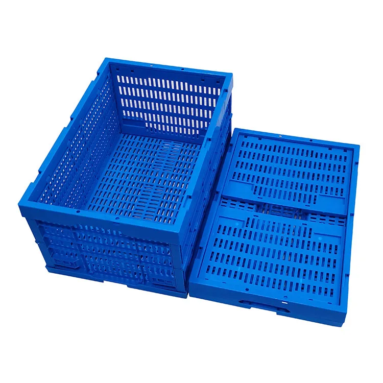 QS Plastic Storage Food Bread Basket Folding Tomato Storage collapsible boxes milk Crate Grape Box Crate Custom Blue