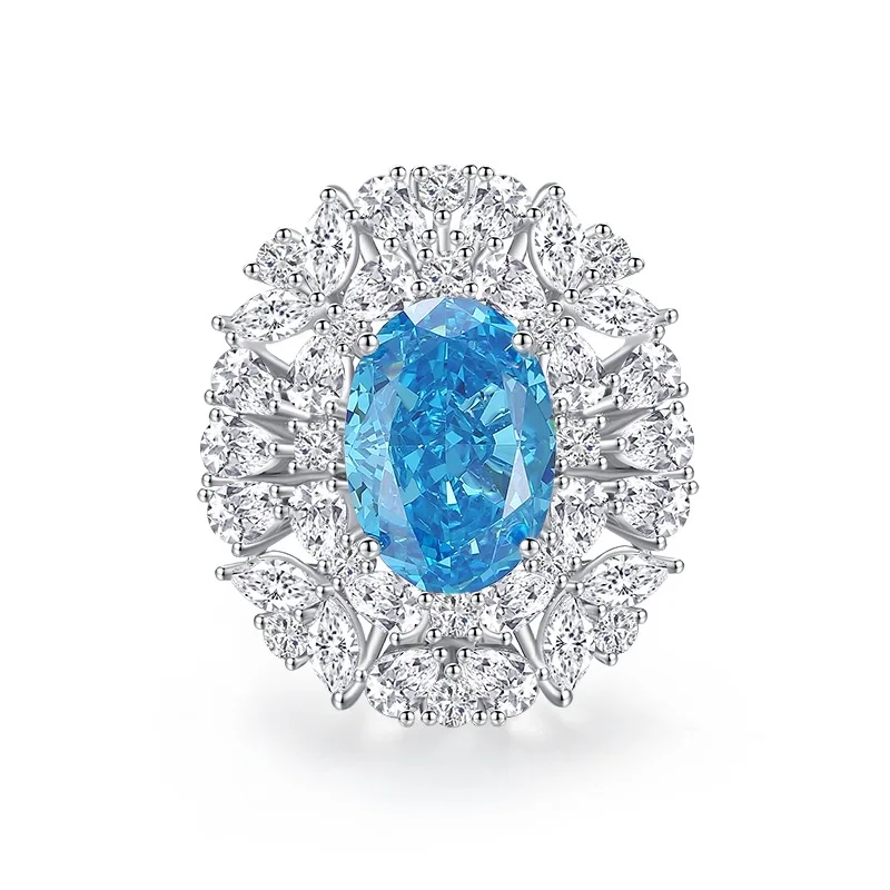 European and American trendy 925 sterling silver high carbon diamond ring luxury ice flower 8A zircon gemstone  ring for women