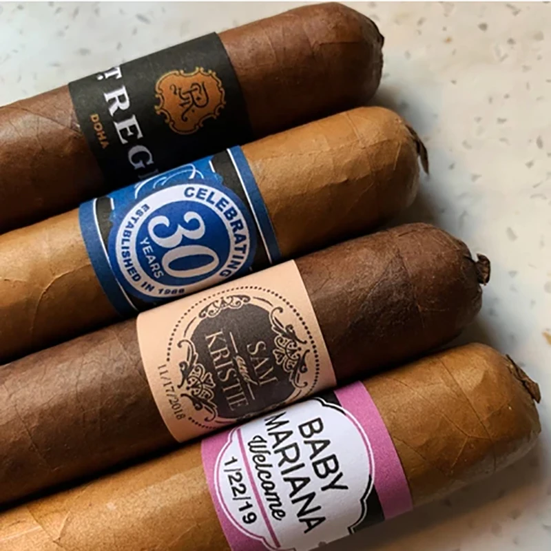 High Quality Custom Brand Cigar Labels UV Printing Glossy Surface Adhesive Custom OEM Embossed Cigar Wrap Private Sticker Sale