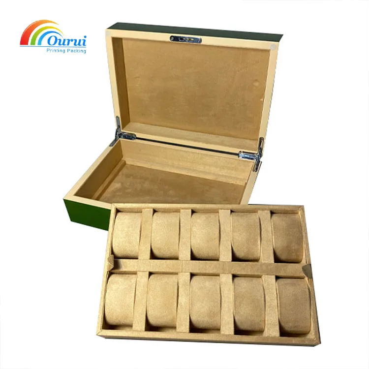 Luxury Piano Print Green Watch Storage Box 10 Slots Watch Packaging Box With Logo For  Brand Watch