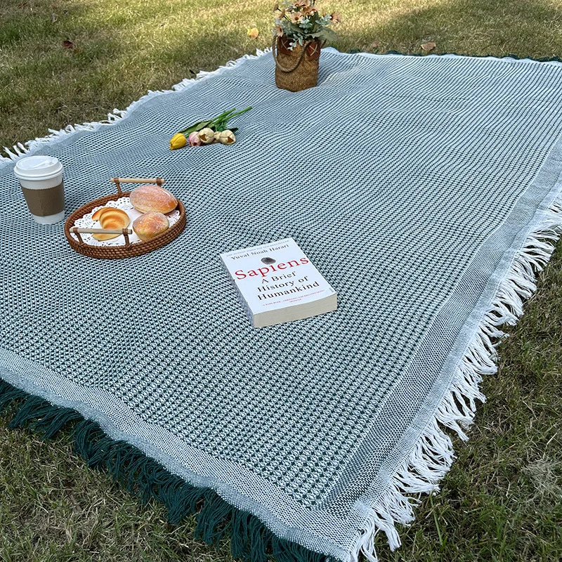 Amity Folding Travel Blanket Linen Tablecloth Picnic Mat Outdoor Camping Solid Size Customizable Cotton Polyester Sofa Blanket