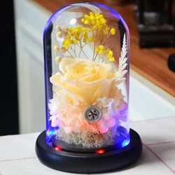 sweet blue rose lamp real preserved rose in glass dome, enchanted  forever flower night light for valentine anniversary gift