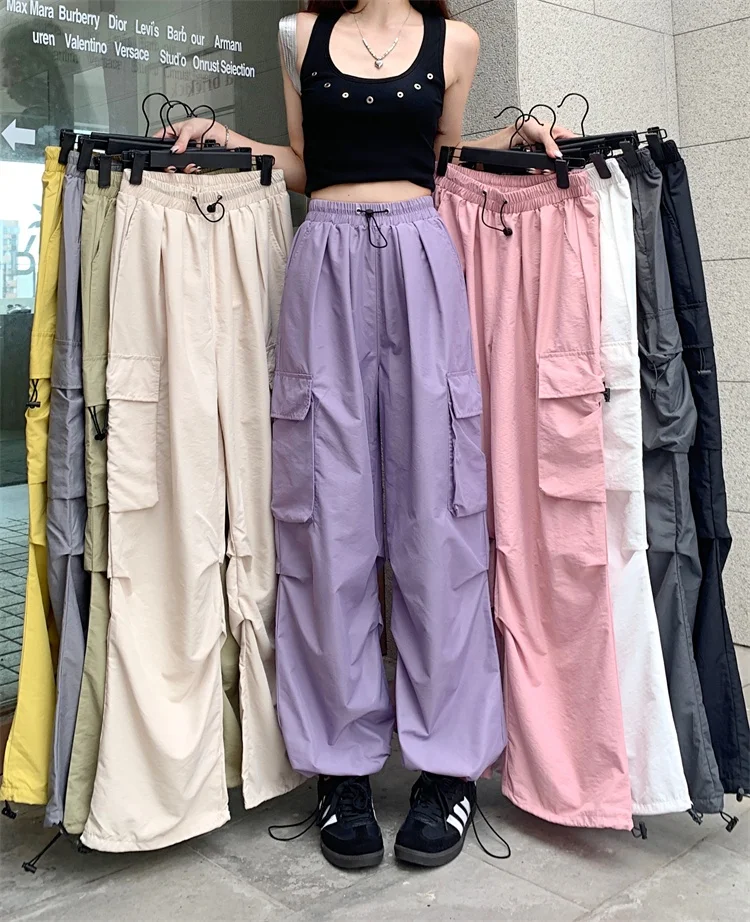 Custom Korean Loose Sweatpants Warm Long Trousers New Summer Lace Up Pants Women High Waist Straight Wide Leg Pant