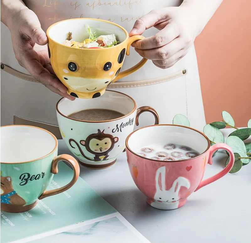 Новая креативная керамическая кофейная кружка с изображением Милого Животного кролика медведя обезьяны коровы