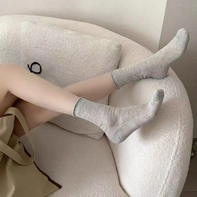 Hot Sale Summer Female Korean Version Socks Thin Solid Color Breathable Mesh Roll Edge Socks
