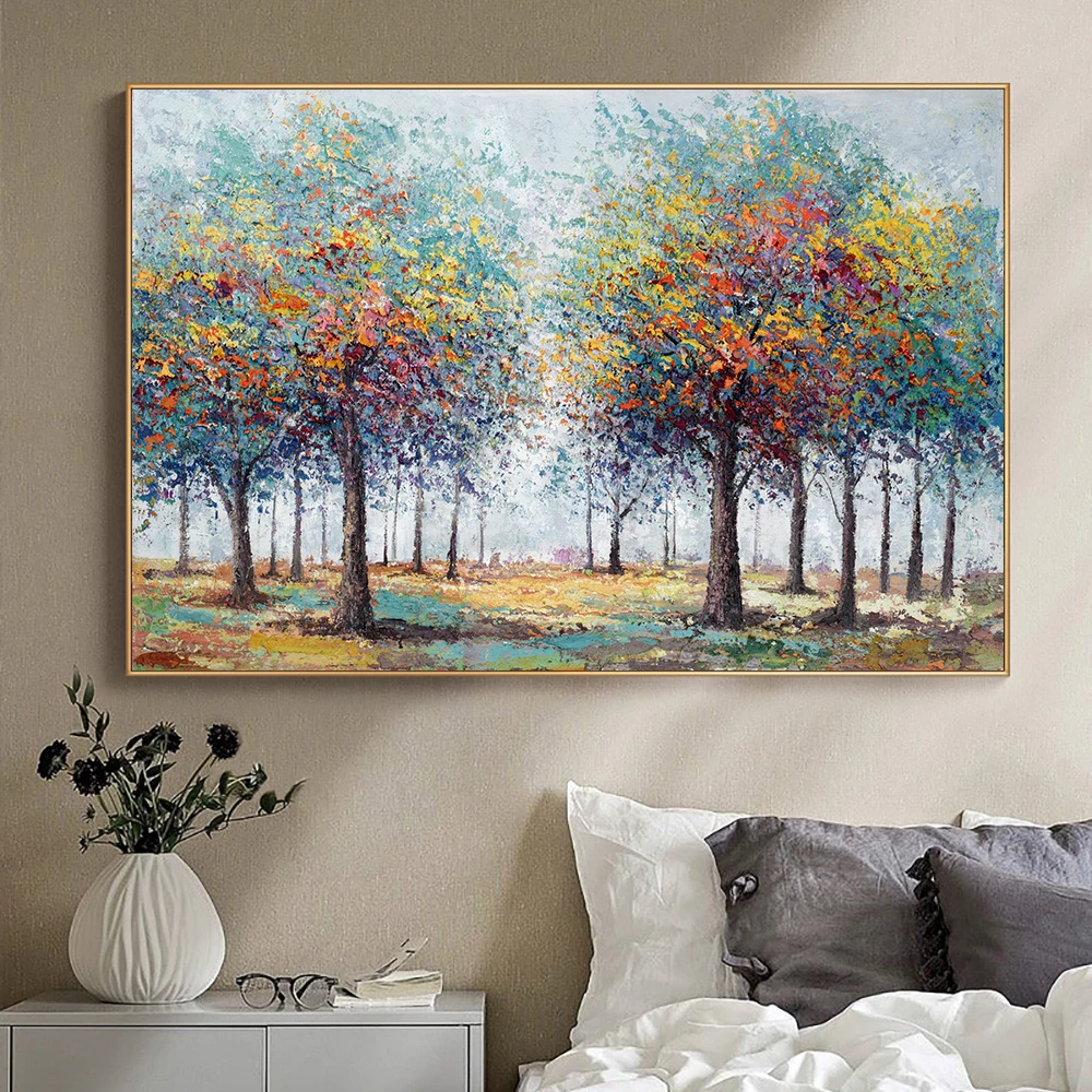 Abstract Colorful Tree Painting Prints And Posters On Canvas Modern Landscape Wall Art Picture For Livinng Room Home Decor