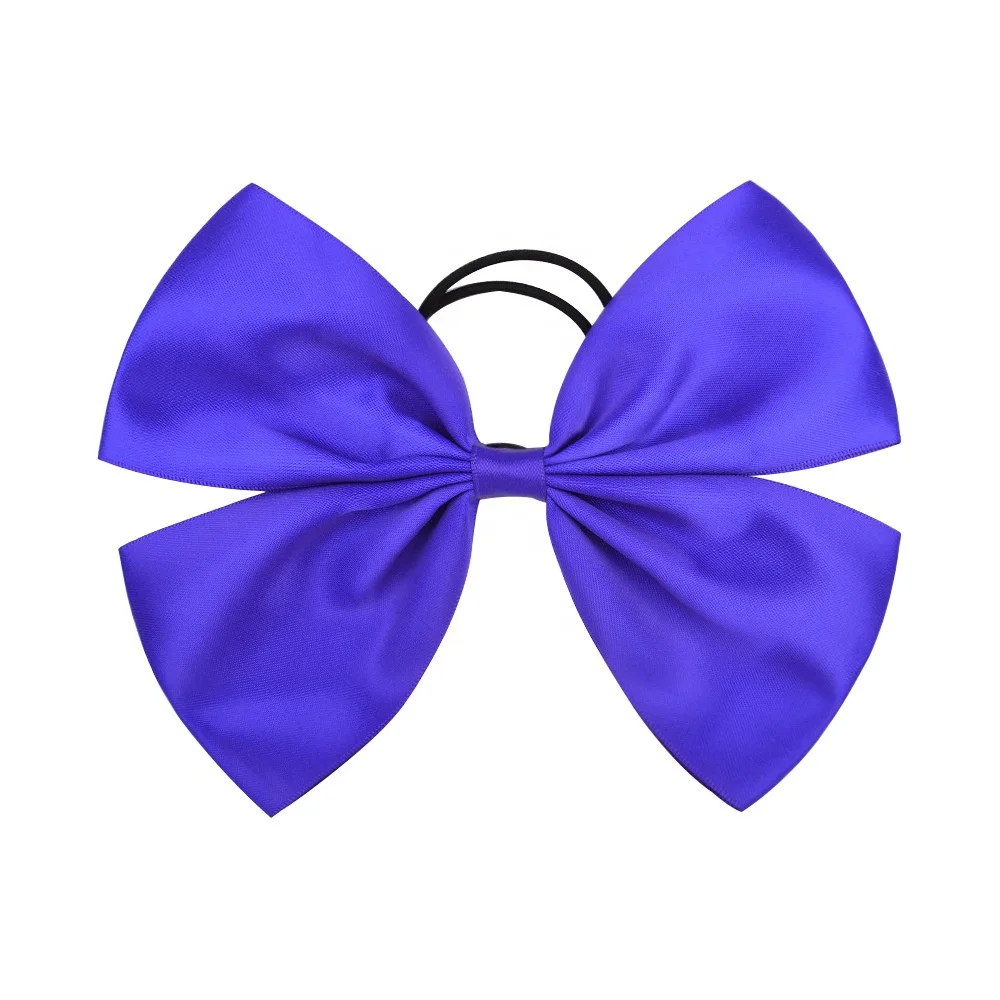E Magic wholesale fashion solid color girls hair bow satin ribbon hair bow with elastic band baby girls hair accessories