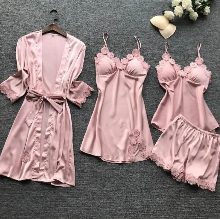 sexy sleepwear women sets Dressing gown Cardigan silk pajamas women sleepwear pajama pyjamas satin homewear chemise de nuit