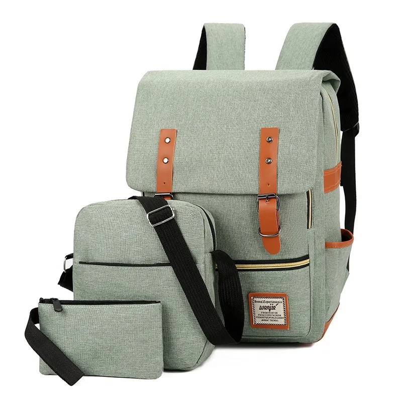 Wholesale Customization Korean Cute Canvas Double Backpack Set 3 in 1