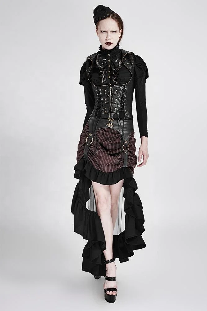 PUNK RAVE Y-674 2019 Designer Leather Waistcoat Steampunk Biker PU Waistcoats  for Women