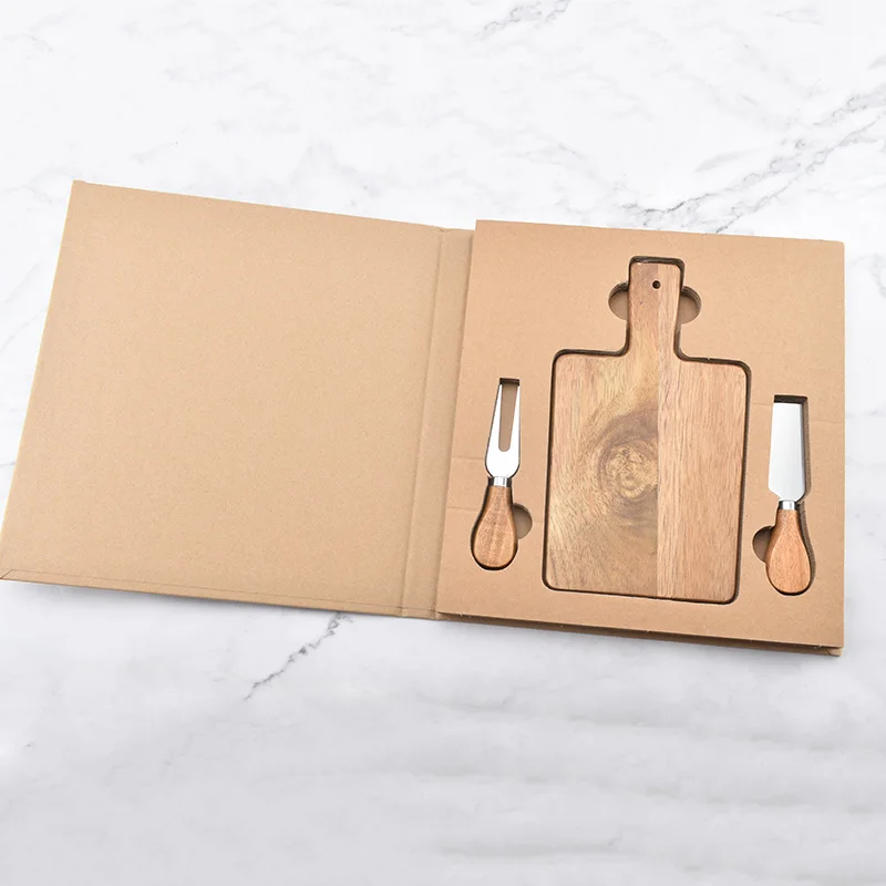Wholesale Custom Kitchen Acacia Wooden Mini Cheese Board with Knife Laser Logo Cheese Cutting Tools Home Use Box Packed