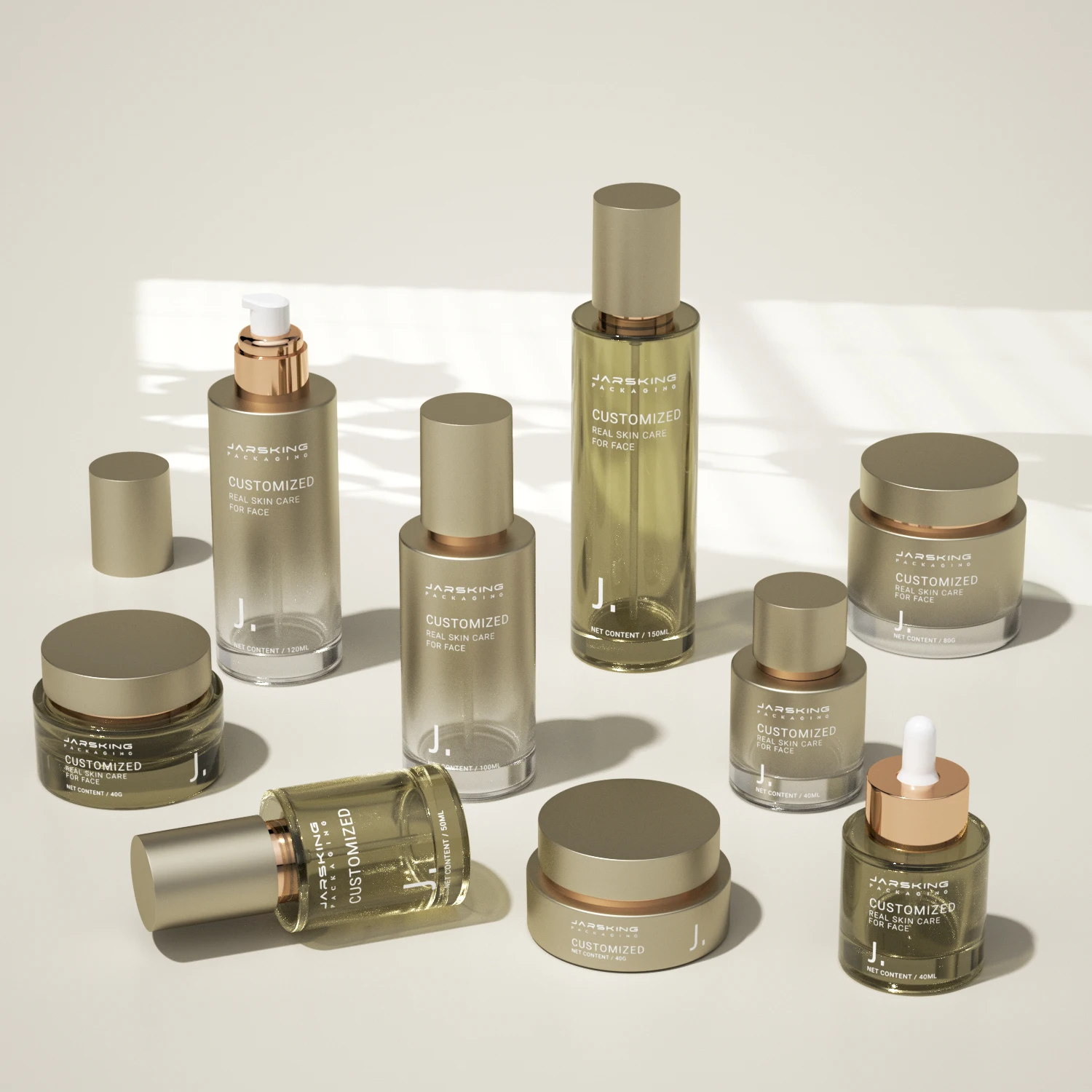 NEW shape luxury Thick Bottom glass skincare packaging Cylinder Empty toner bottle jar set for cosmetic cream