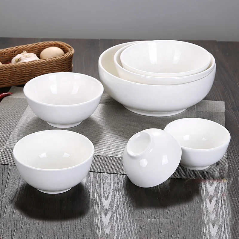 Factory Wholesale Soup and Noodle Serving 7 Inch Large Capacity White Melamine Salad Bowl