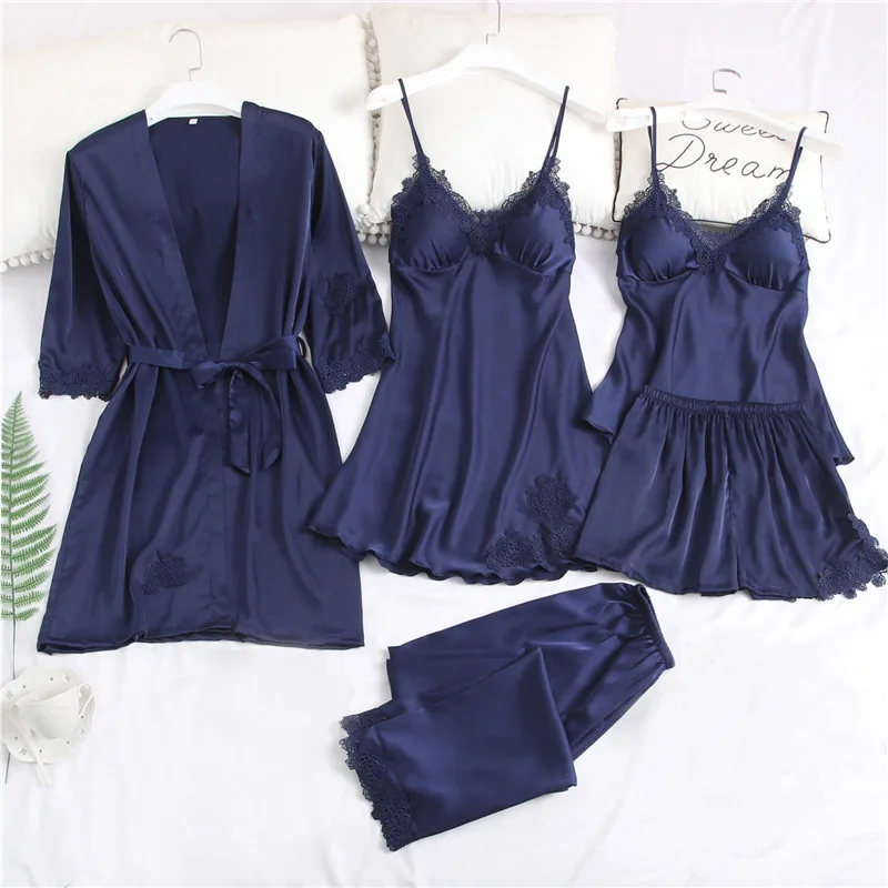 ladies New 5 Five Piece Pajamas Silk Pajamas Suspender Skirt Pajamas for Women Home Service sleepwear set