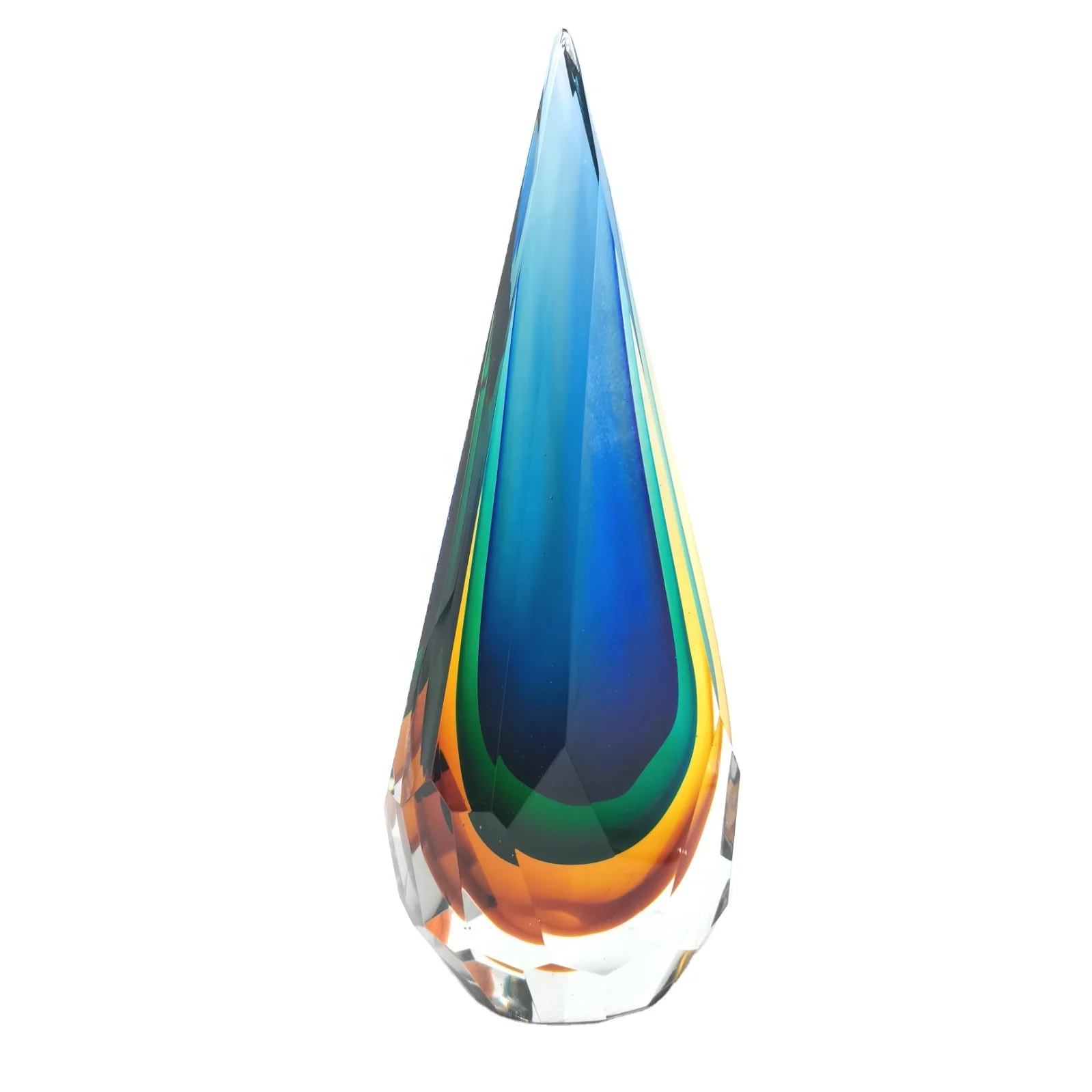 hand made murano art glass big sculpture polyhedral multidimensional drop sculpture