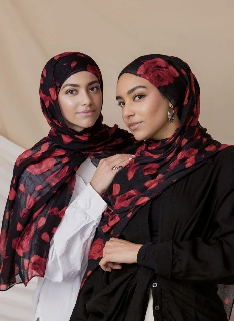 Muslim Lady Arab Patterned Jersey Hijab Scarf Satin Polyester Printed Long Scarf Saudi Middle East Turban Silk Patterned Hijab