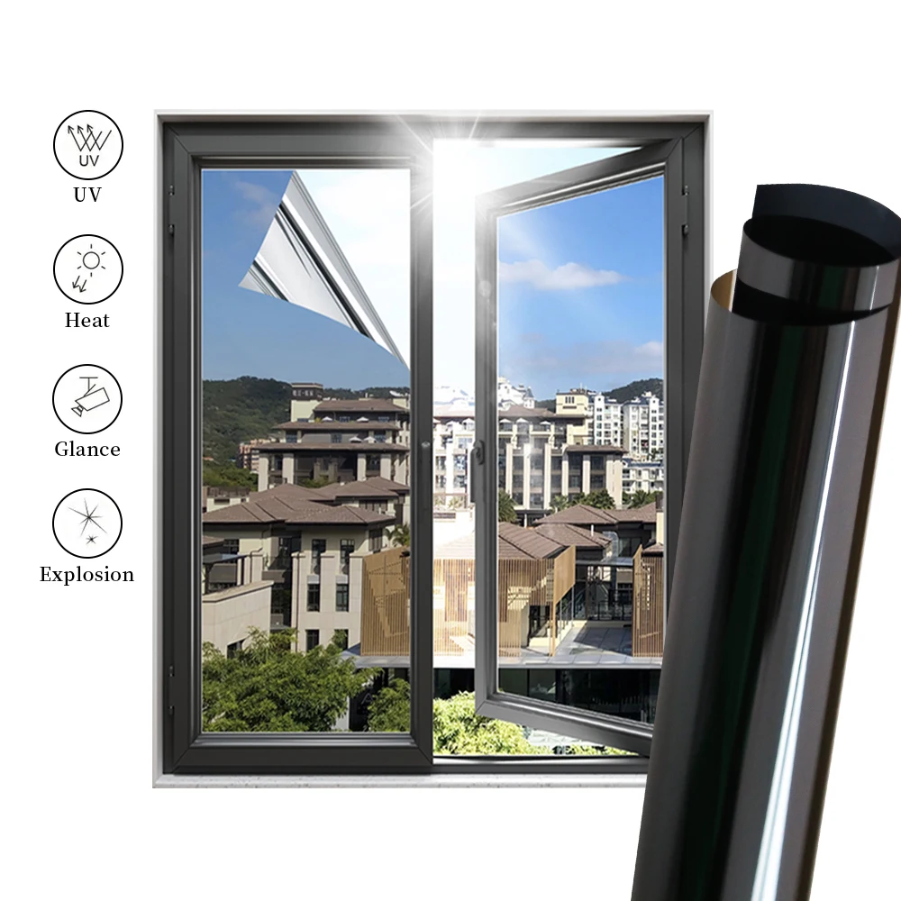 1.52*30M Reflective Heat Reject Stay Cool Black Silver UV96% Protect Privacy black silver  building window film