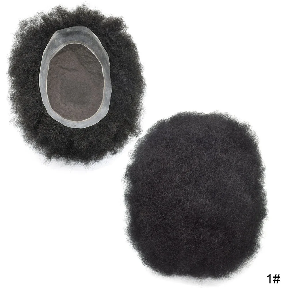 CA 100%  Remy Human Hair French Lace in Body Poly Coating Around Afro Curly Toupee for Man