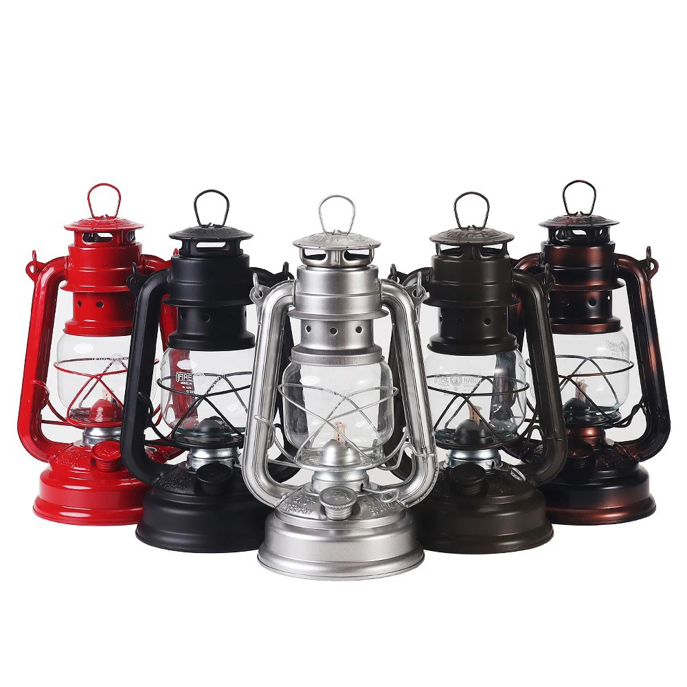 LED Vintage Glass Oil Camping Lantern Light Large Capacity Hanging Kerosene Lamp for Outdoor  Camping Decoration