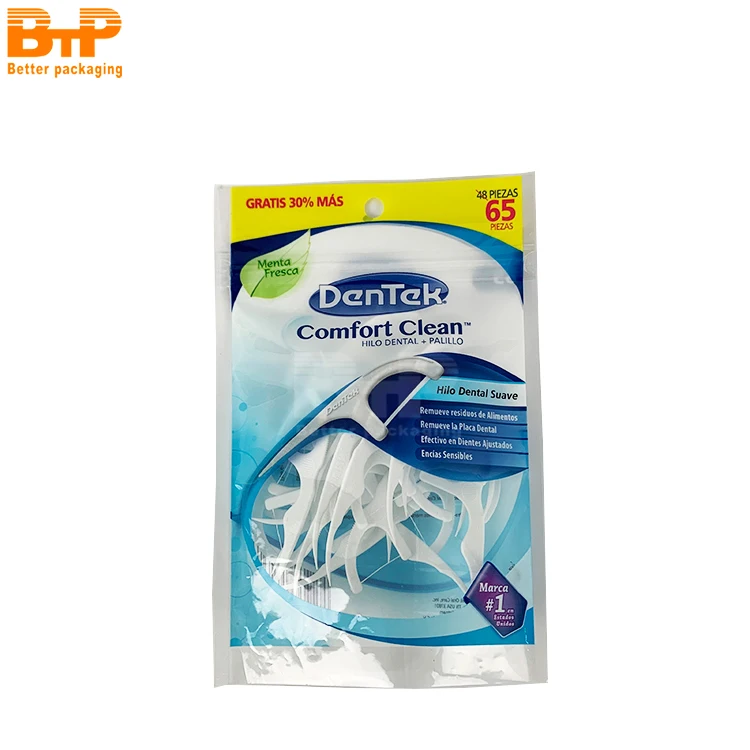 Таможня напечатала жару-загерметизируйте мешок пластичный упаковывать мешки для зубочистка с нитью упаковка 3-стороннее освещение герметичные саше отверстием подвешивания